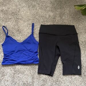 Free People Movement Blue Tank Top and Black Shorts Set